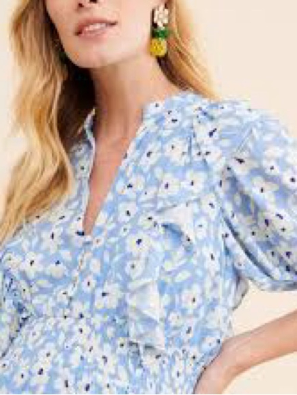 Yumi Kim Light Blue and White Floral Tie-Waist Blouse